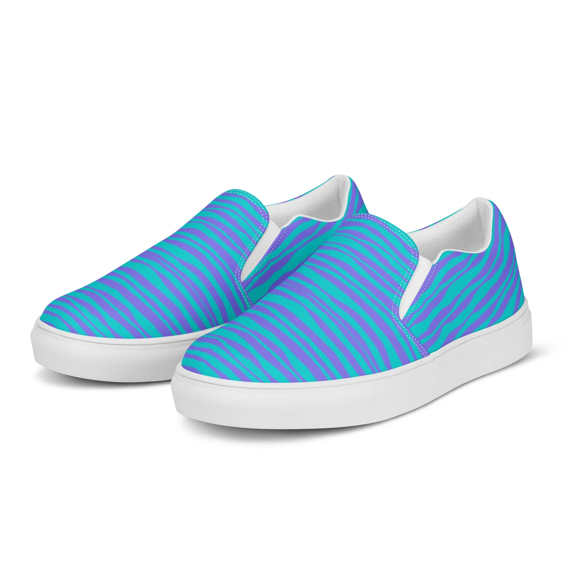 Pink Striped Women's Slip On, Blue Pink Striped Print Women’s Slip-On Canvas Shoes (US Size: 5-12)