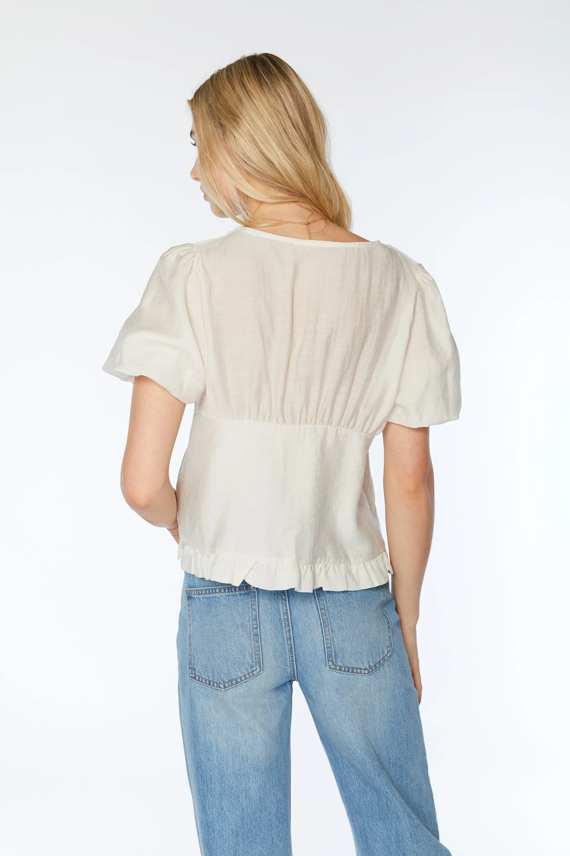 PUFF SLEEVE BUTTON FRONT TOP