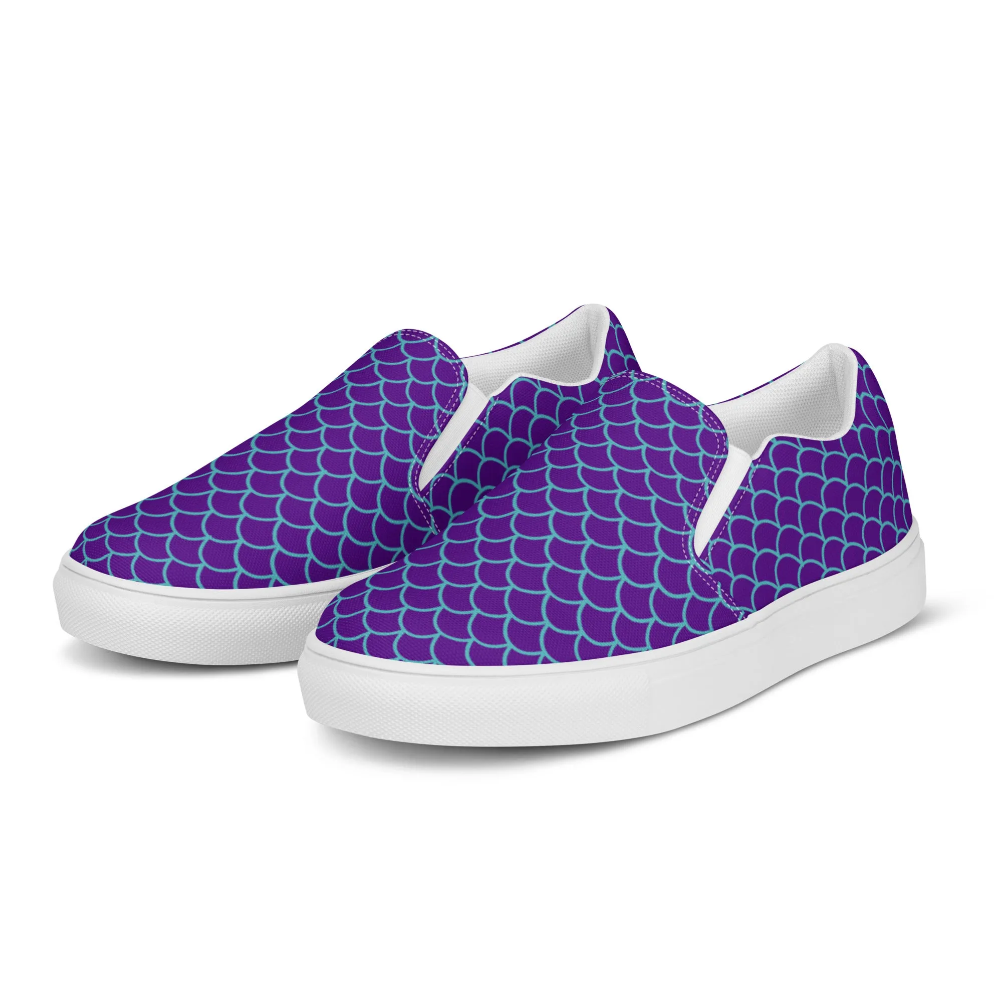 Purple Mermaid Women's Sneakers, Purple Blue Mermaid Print Women’s Slip-On Canvas Shoes (US Size: 5-12)