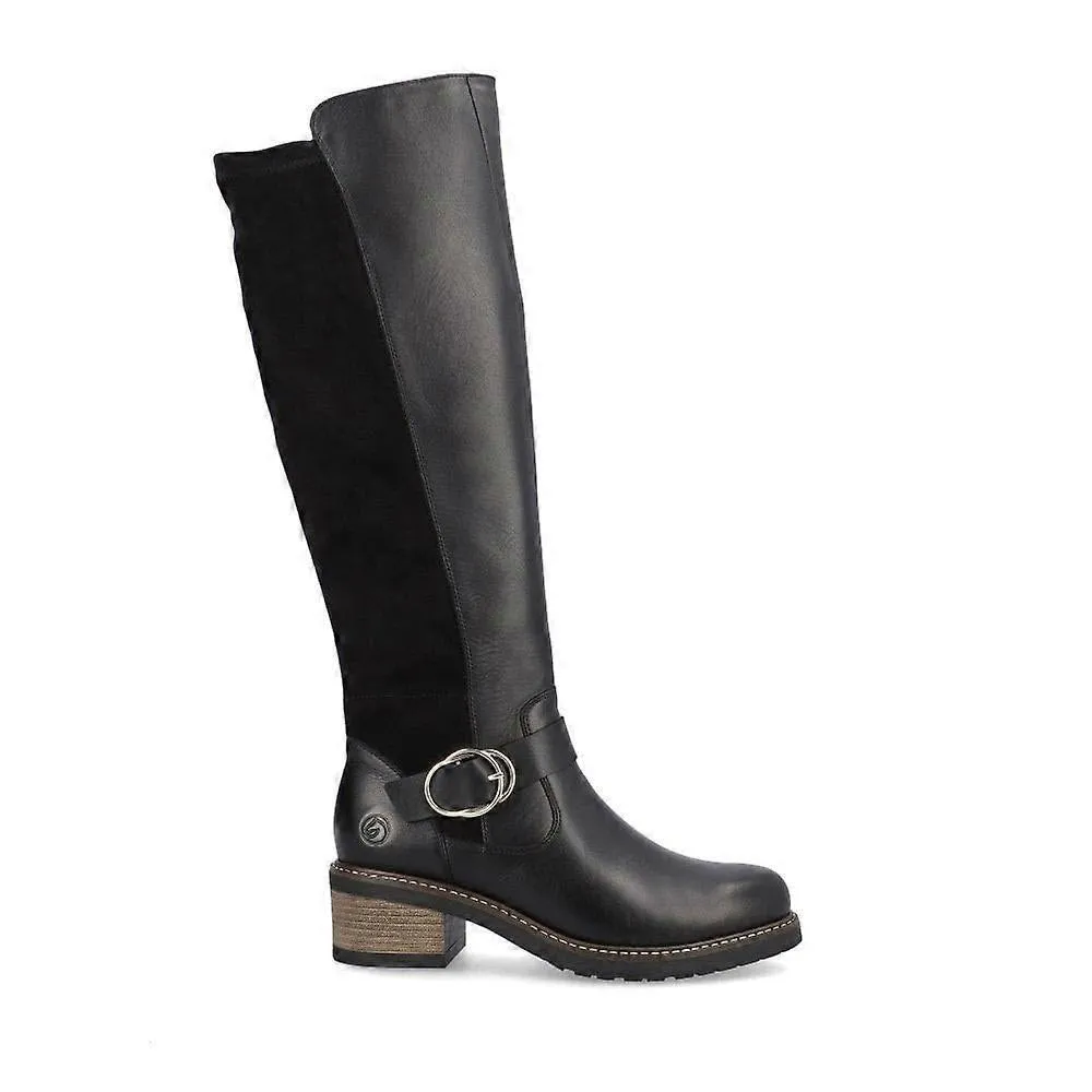 REMONTE BLOCK HEEL TALL SHAFT BOOT BLACK - WOMENS