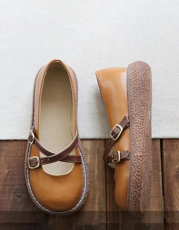 Round Head Cross Strap Comfy Shoes