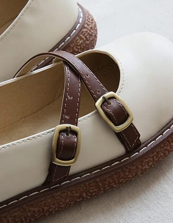 Round Head Cross Strap Comfy Shoes