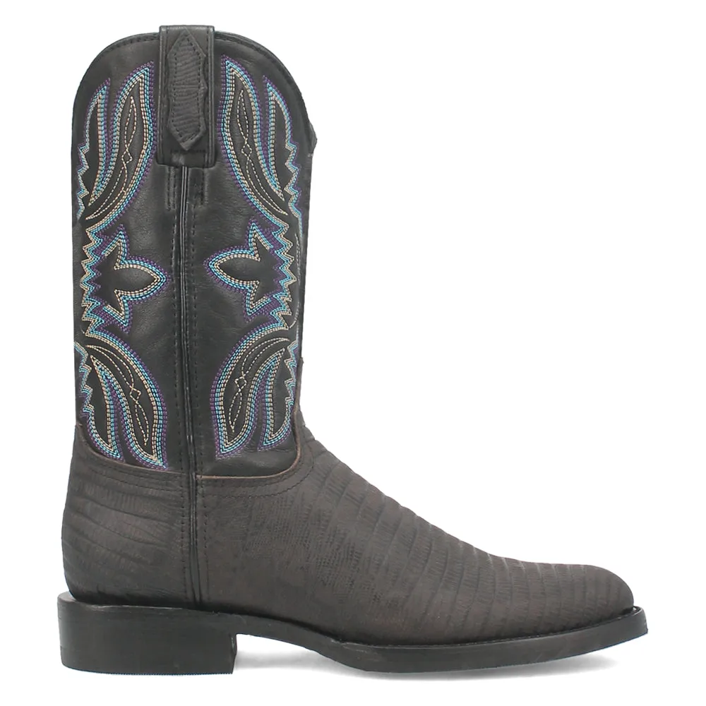 Saw Buck Embroidered Lizard Print Round Toe Cowboy Boots