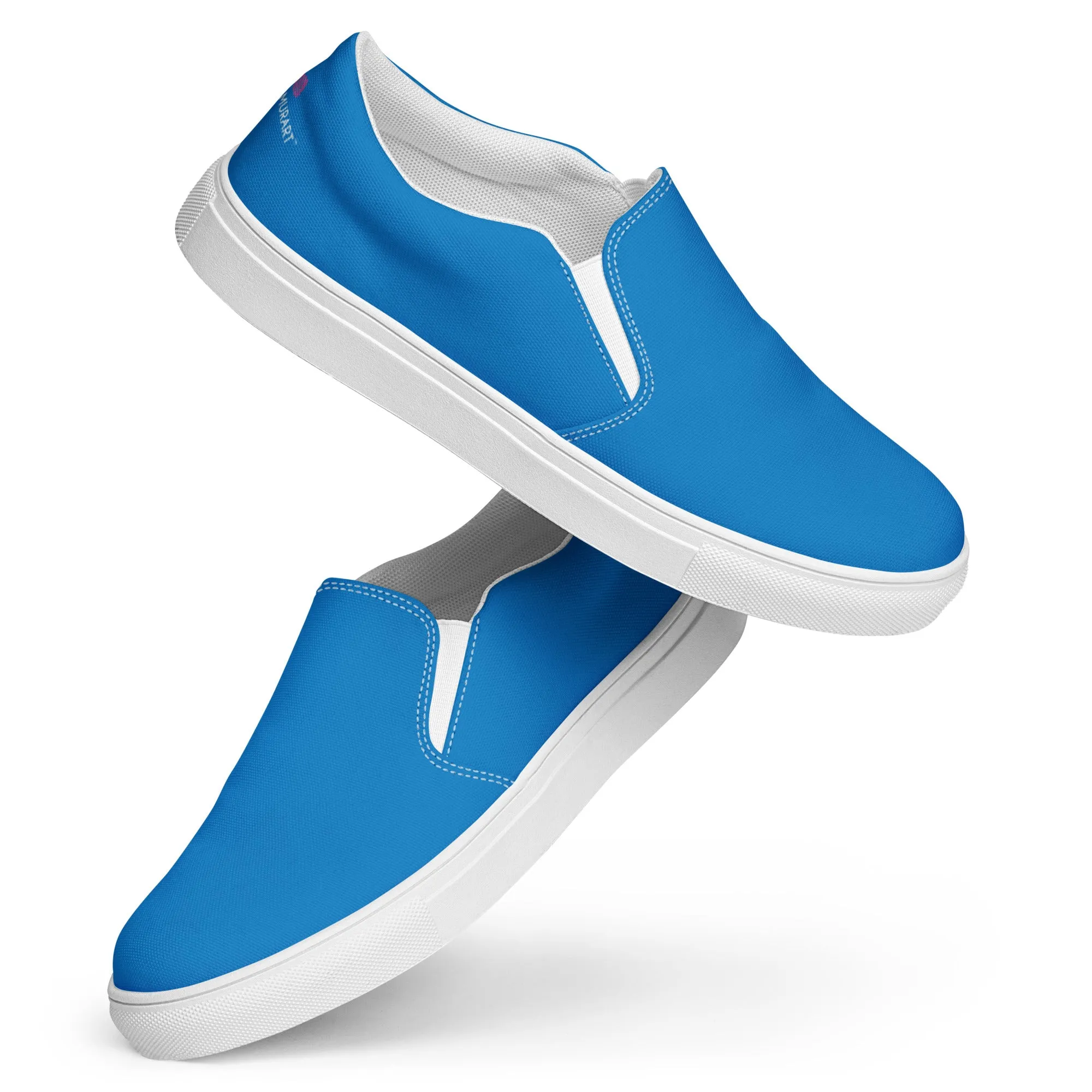 Sky Blue Men's Slip Ons, Solid Bright Blue Color Best Casual Breathable Men’s Slip-on Canvas Shoes (US Size: 5-13)