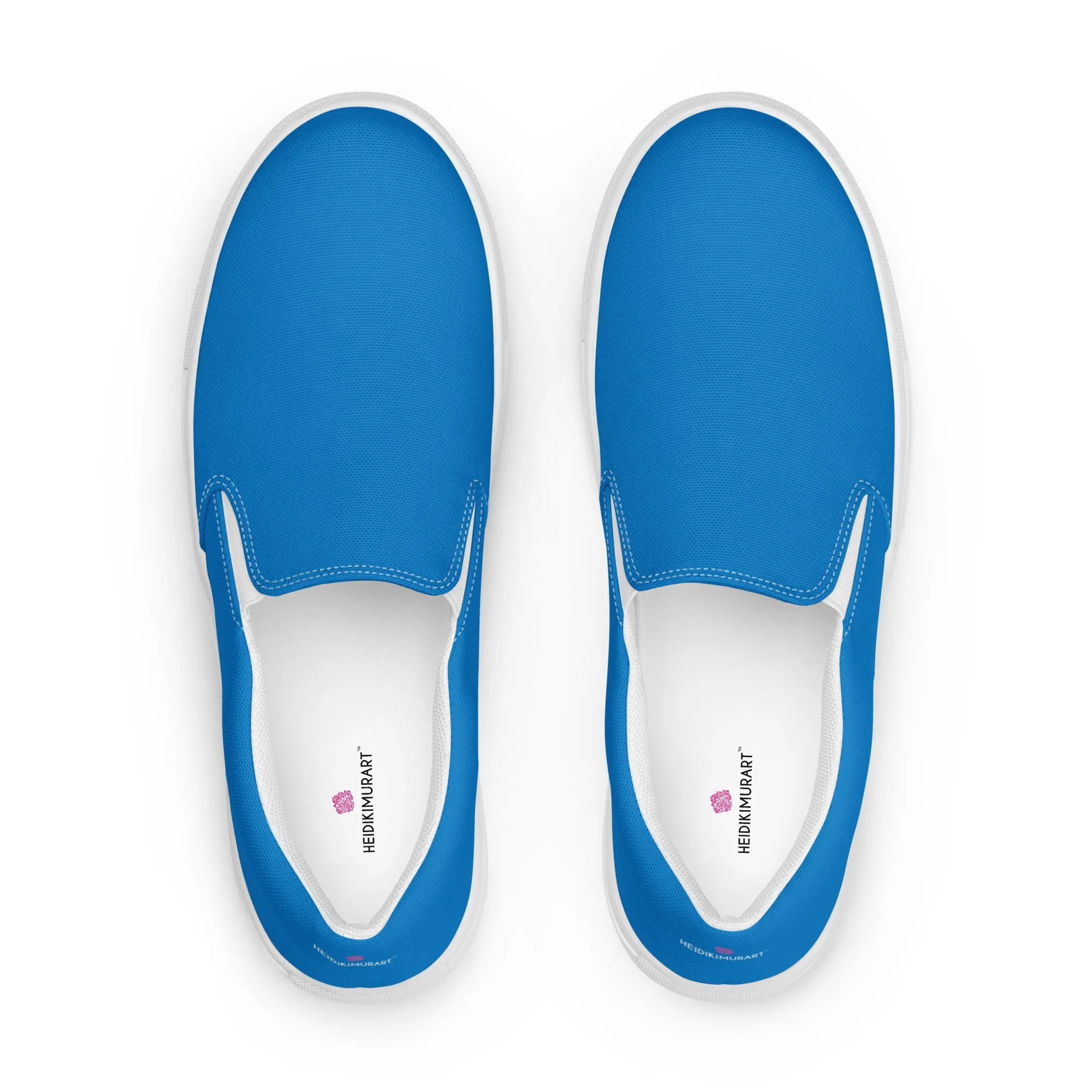 Sky Blue Men's Slip Ons, Solid Bright Blue Color Best Casual Breathable Men’s Slip-on Canvas Shoes (US Size: 5-13)