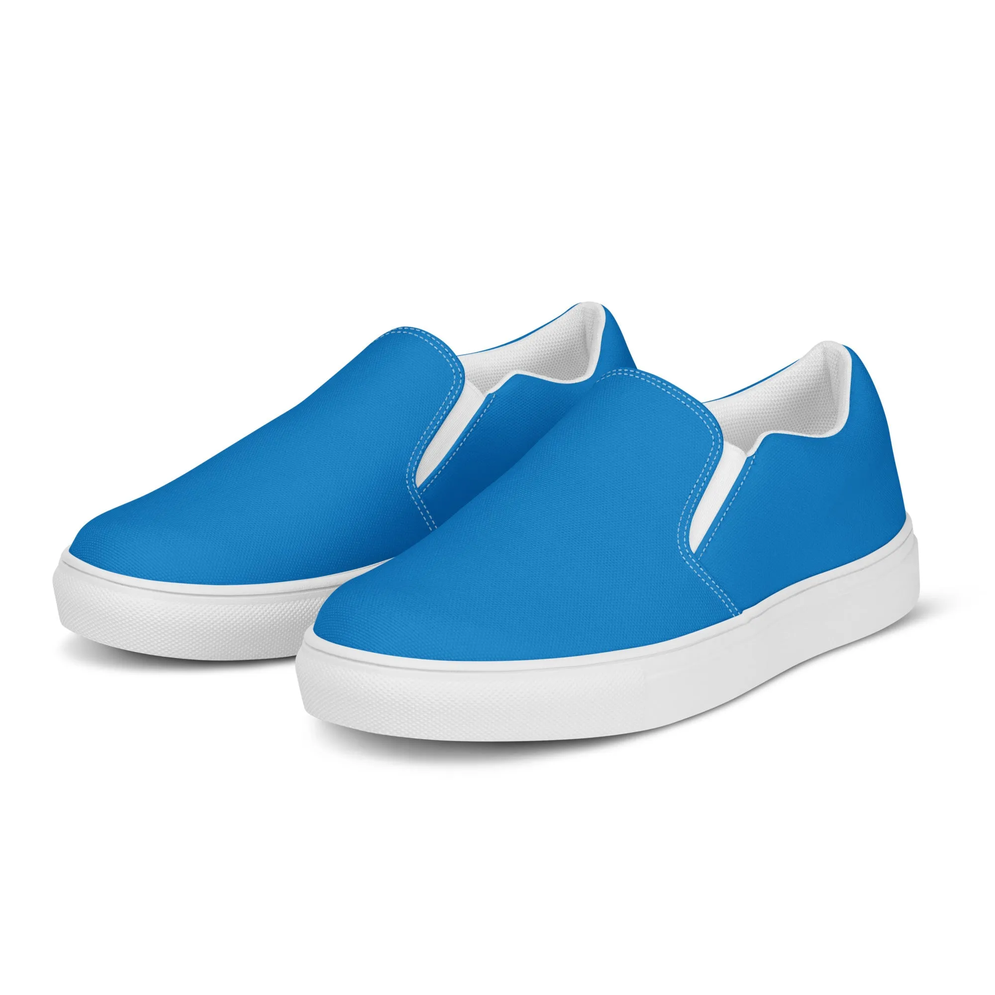 Sky Blue Men's Slip Ons, Solid Bright Blue Color Best Casual Breathable Men’s Slip-on Canvas Shoes (US Size: 5-13)