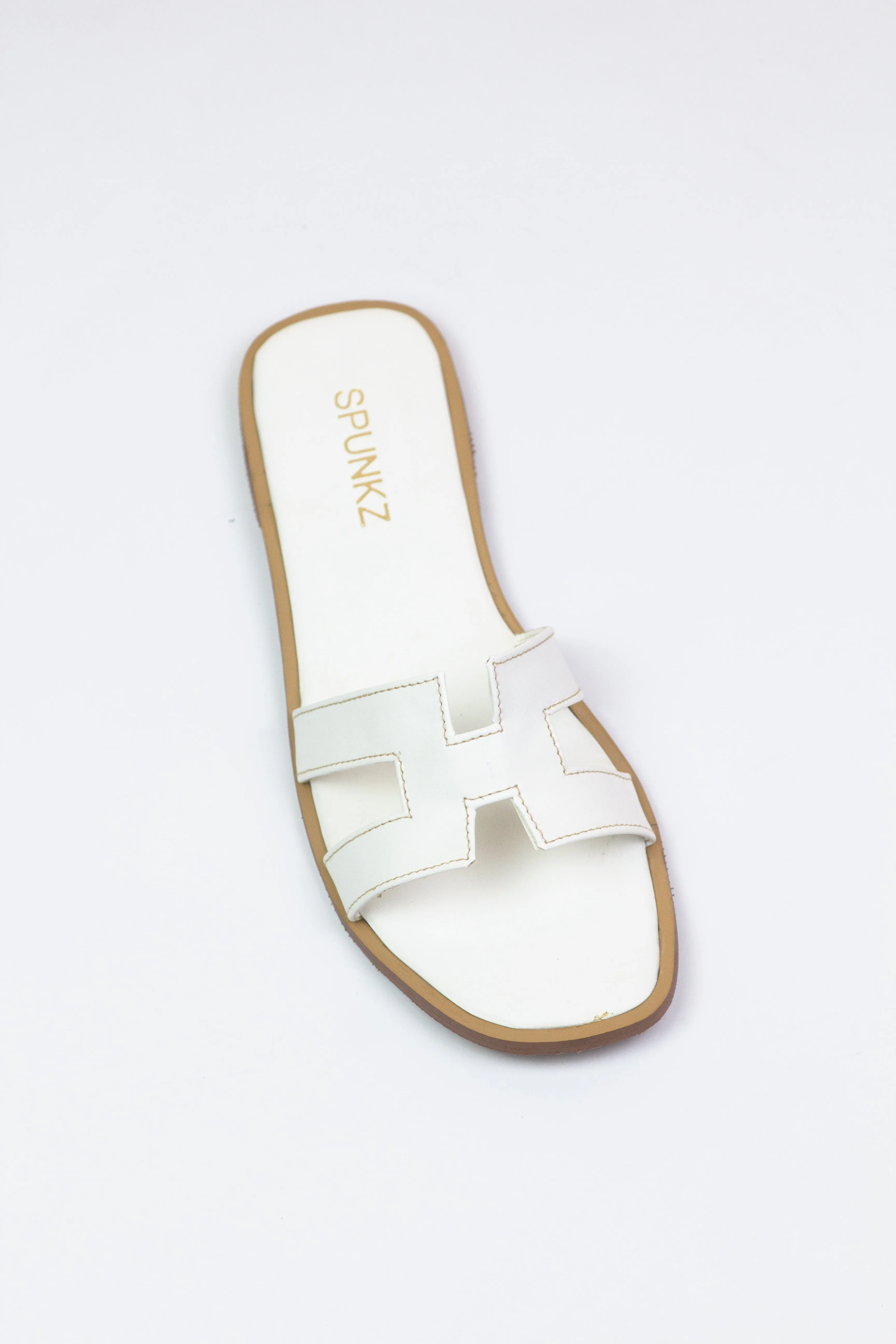 Spunkz Hania Iconic White "H" Cut-Out Flat Slides