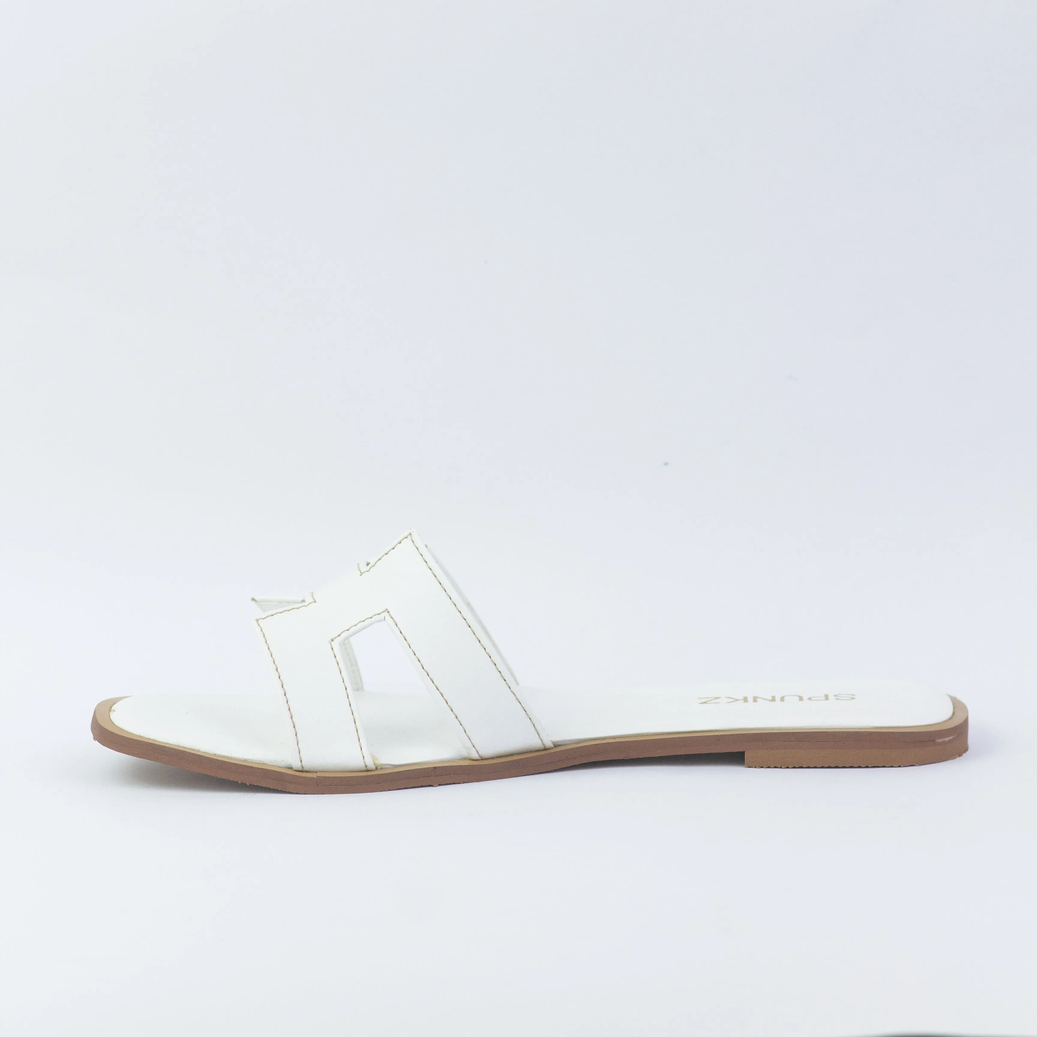 Spunkz Hania Iconic White "H" Cut-Out Flat Slides