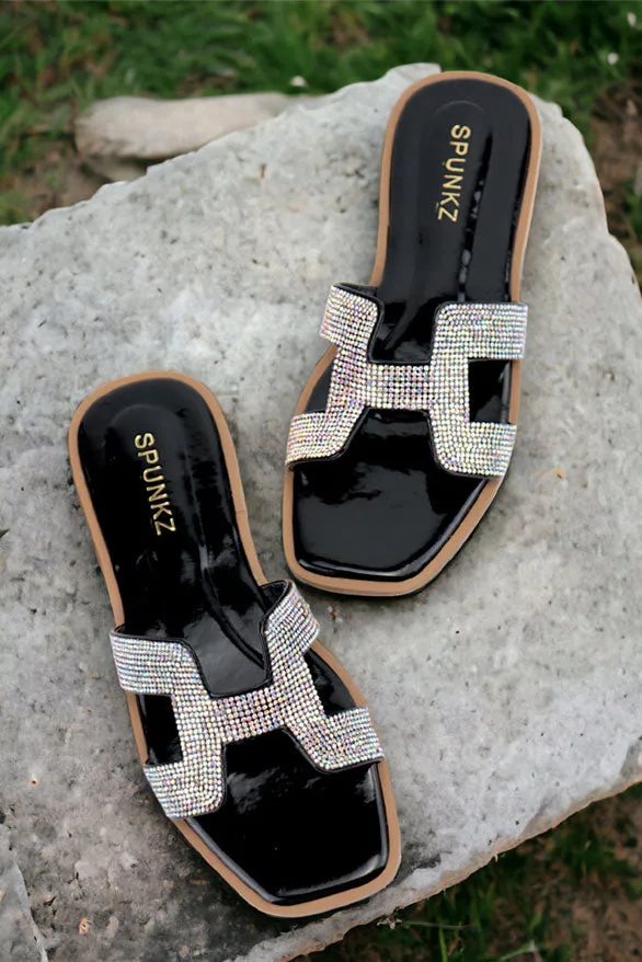 Spunkz Her H Style Oran Black Flat Sandals