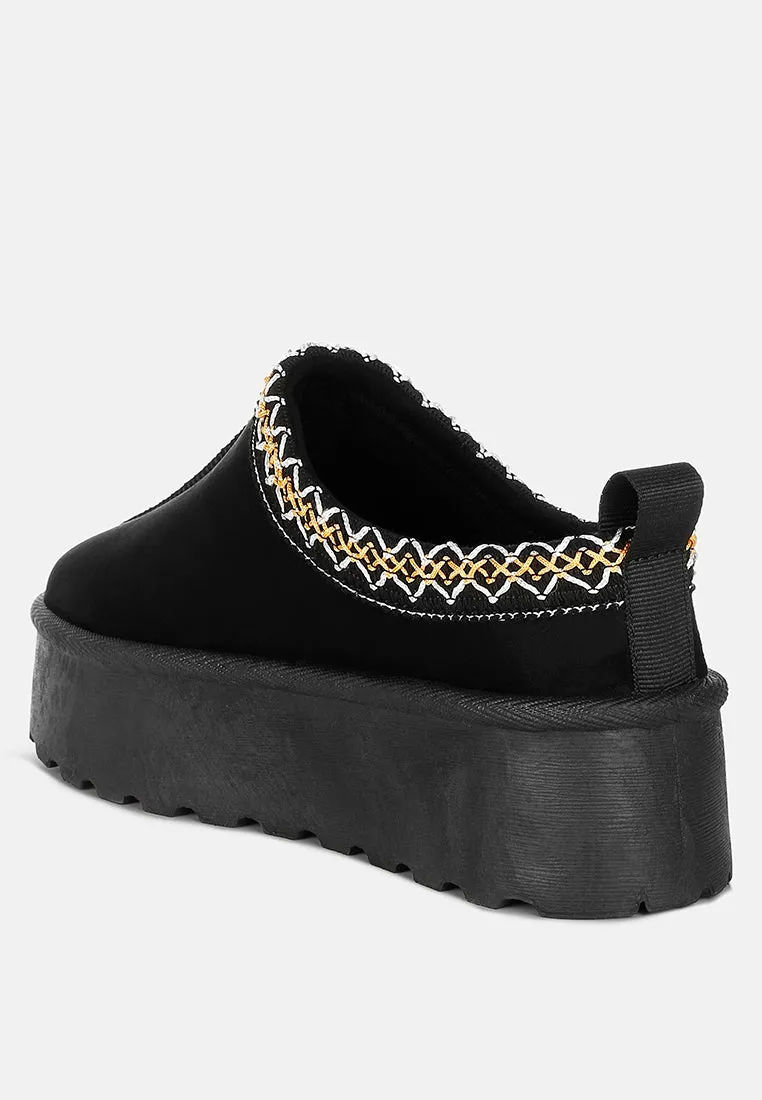 Struter Embroidered Platform Fur Classic Slip-On