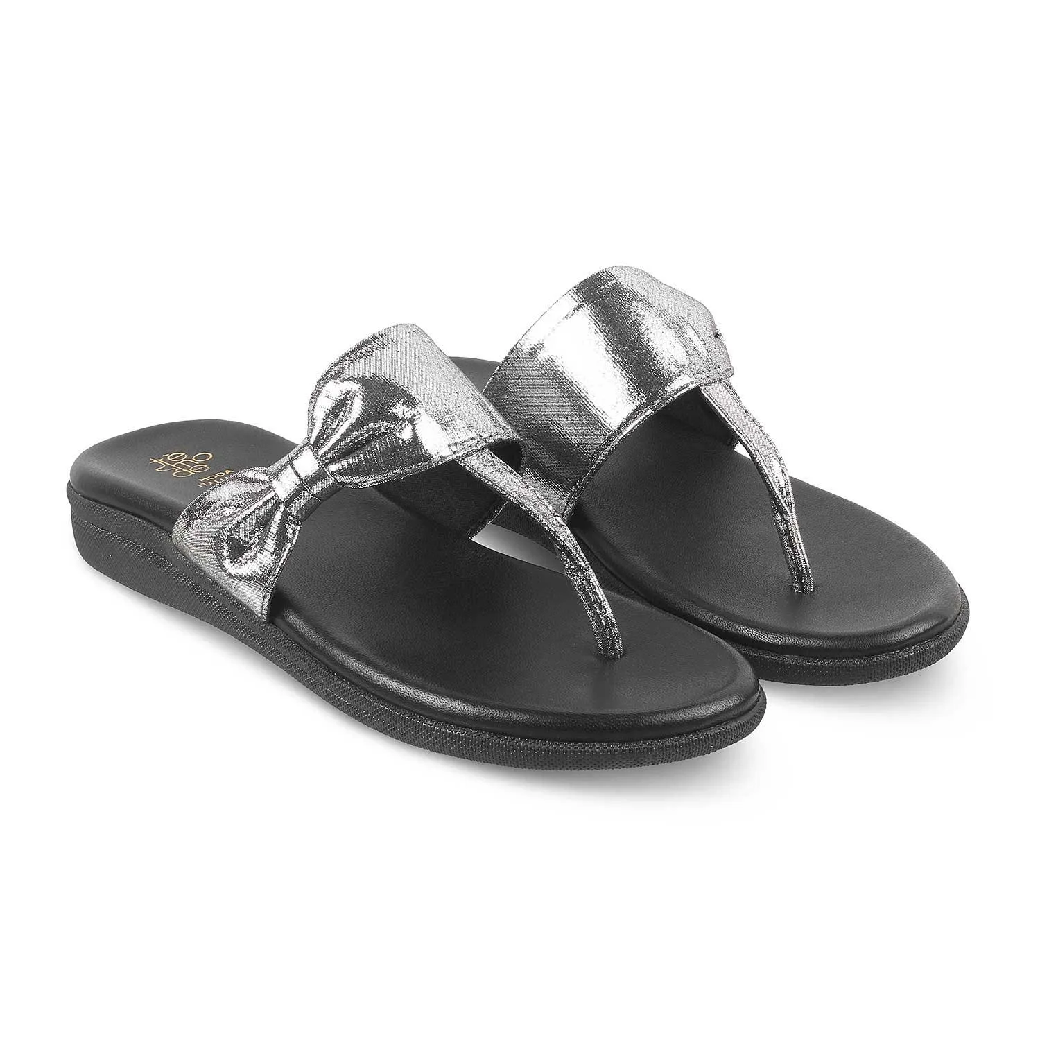 The Bow-2 Silver Women's Casual Flats Tresmode