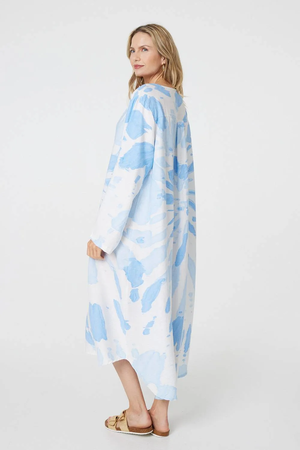 Tie Dye Long Sleeve Midi Tunic Dress