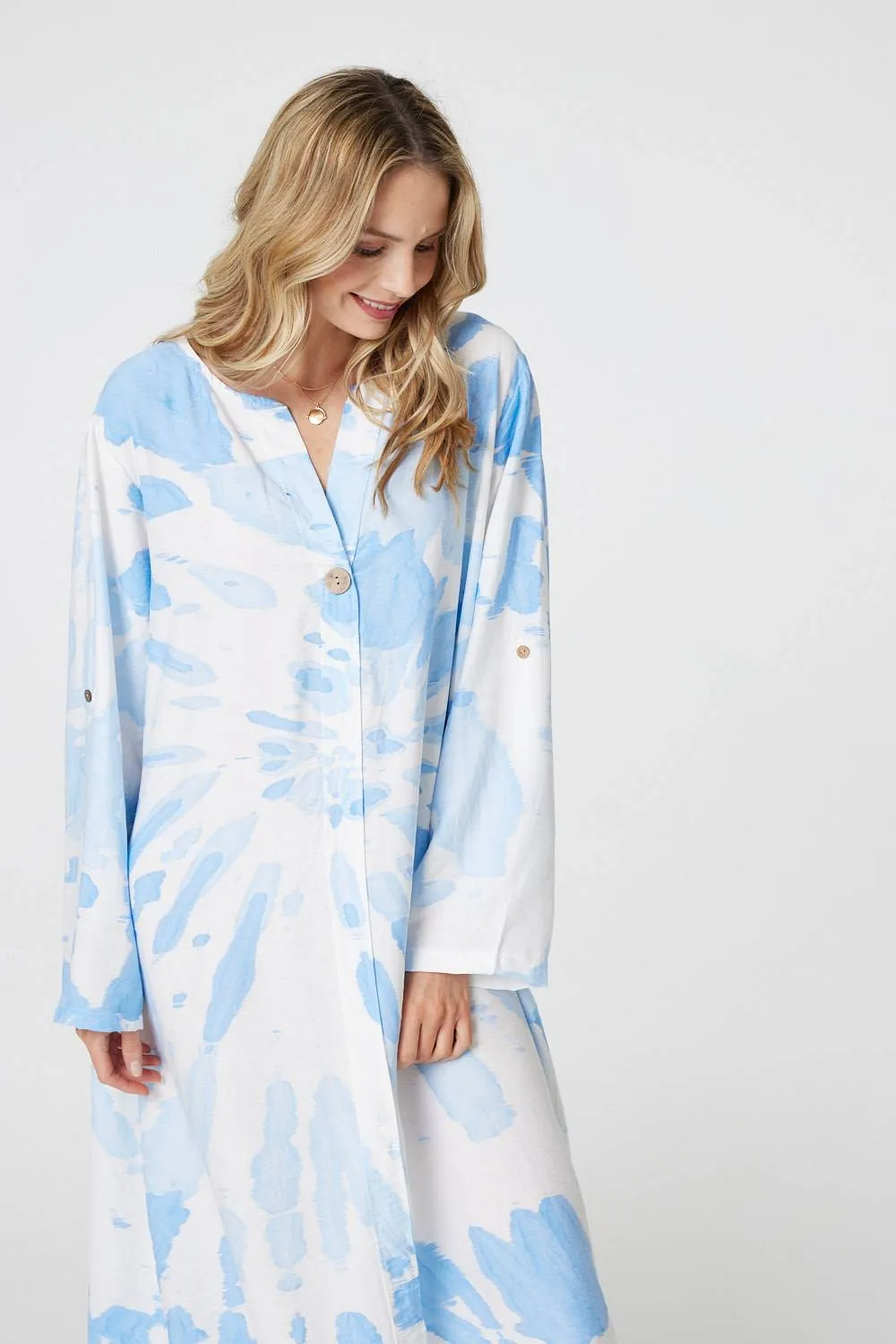 Tie Dye Long Sleeve Midi Tunic Dress