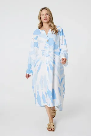 Tie Dye Long Sleeve Midi Tunic Dress