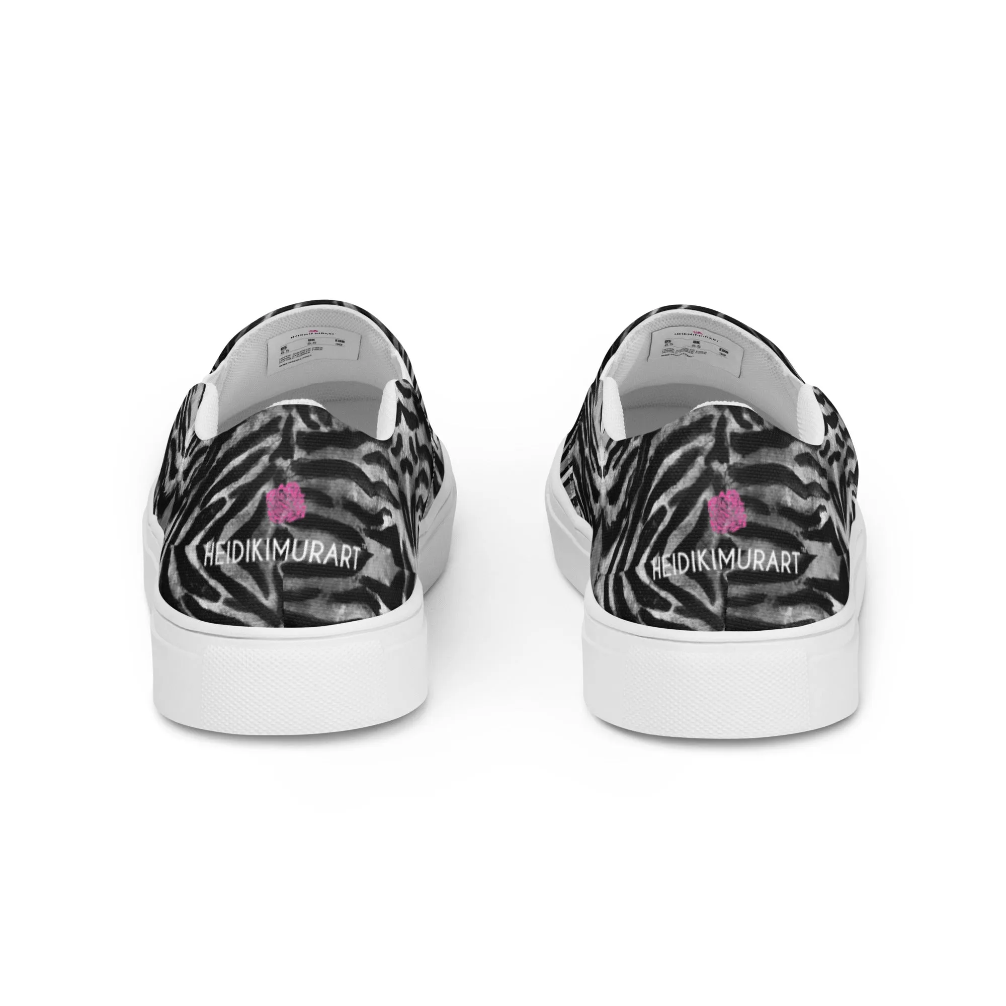 Tiger Striped Women's Slip-Ons, Grey Tiger Animal Print Women’s Slip-On Canvas Shoes (US Size: 5-12)