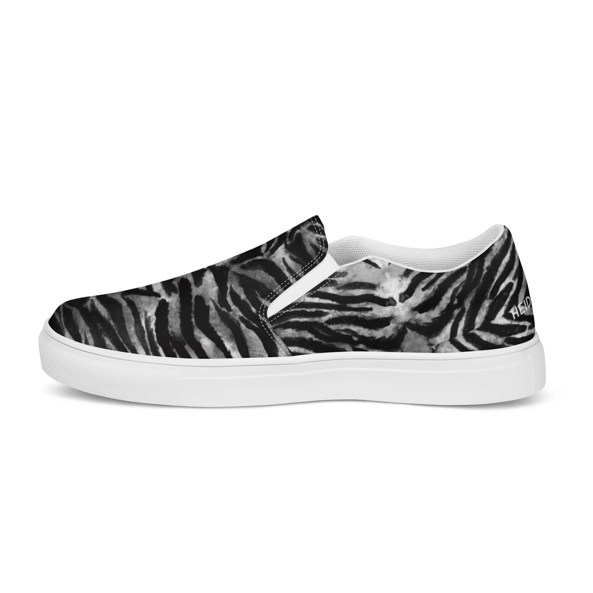 Tiger Striped Women's Slip-Ons, Grey Tiger Animal Print Women’s Slip-On Canvas Shoes (US Size: 5-12)