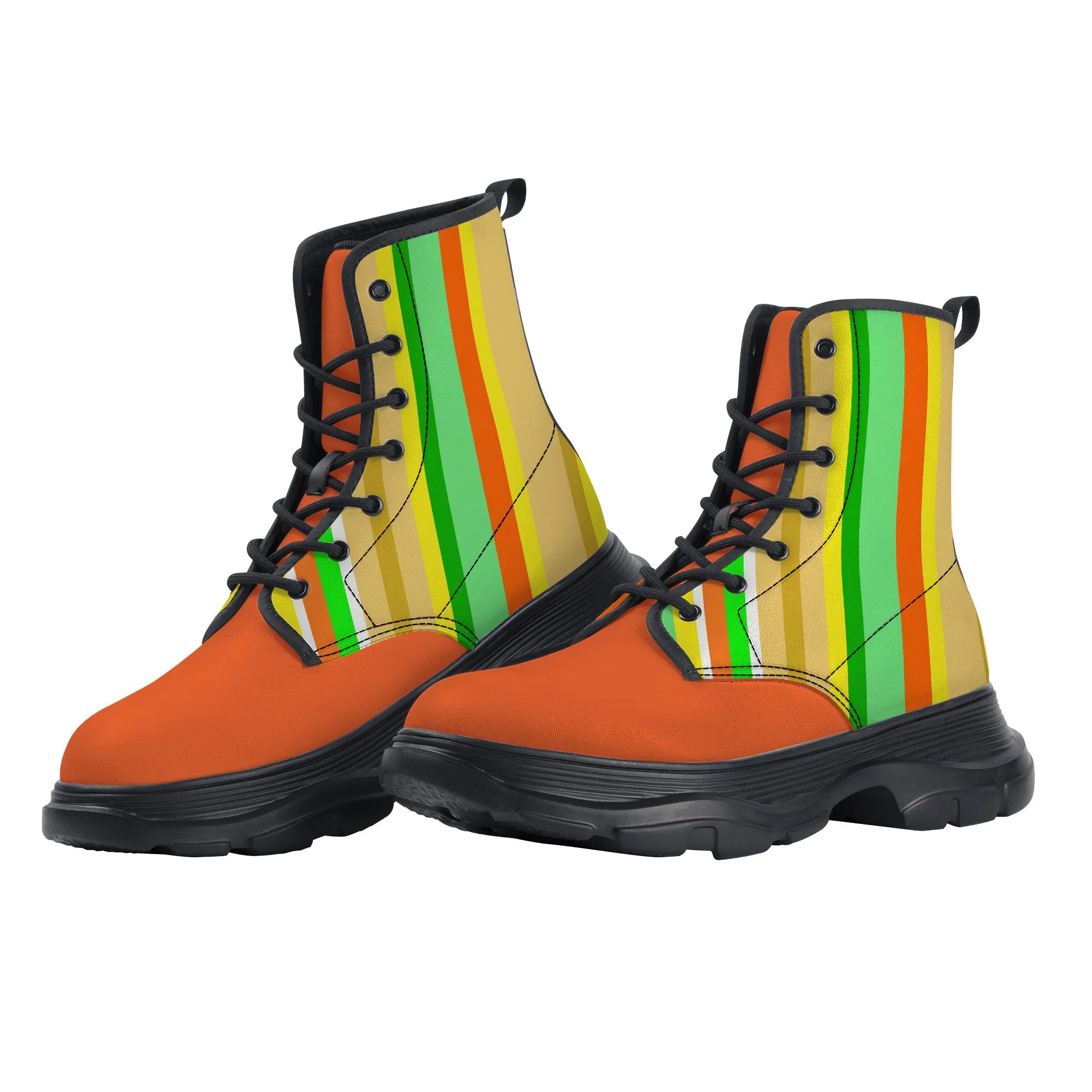 Unisex Chunky Boots - Orange/Green