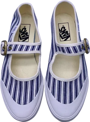 Vans White/Blue Striped Mary Jane Slip-Ons UK 4