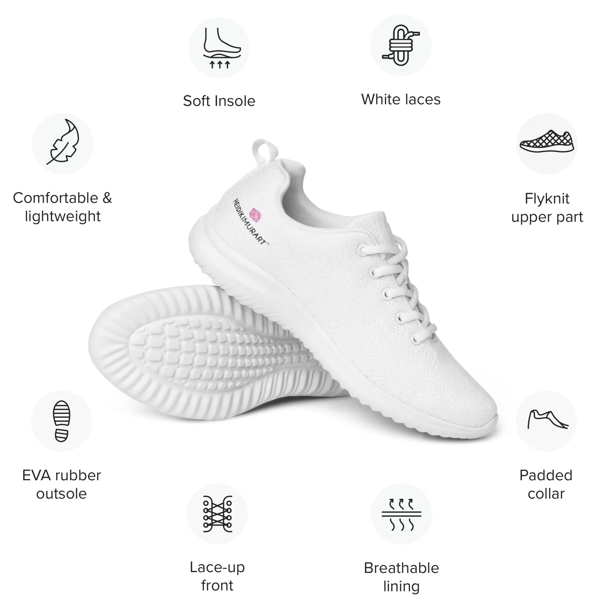 White Solid Color Men's Sneakers, Solid Color Modern Breathable Lightweight Men’s Athletic Shoes (US Size: 5-13)