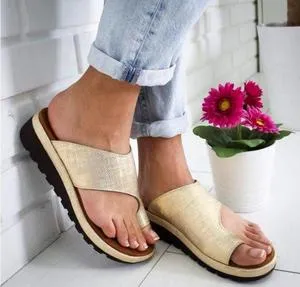 Women PU Leather Shoes Comfy Platform Flat Sole Ladies Casual Soft Big Toe Foot Correction Sandal Orthopedic Bunion Corrector