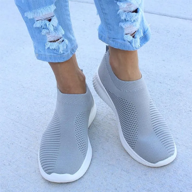 Women's lightweight breathable knitting sneakers slip on sneakers elastic cloth best shoes for walking