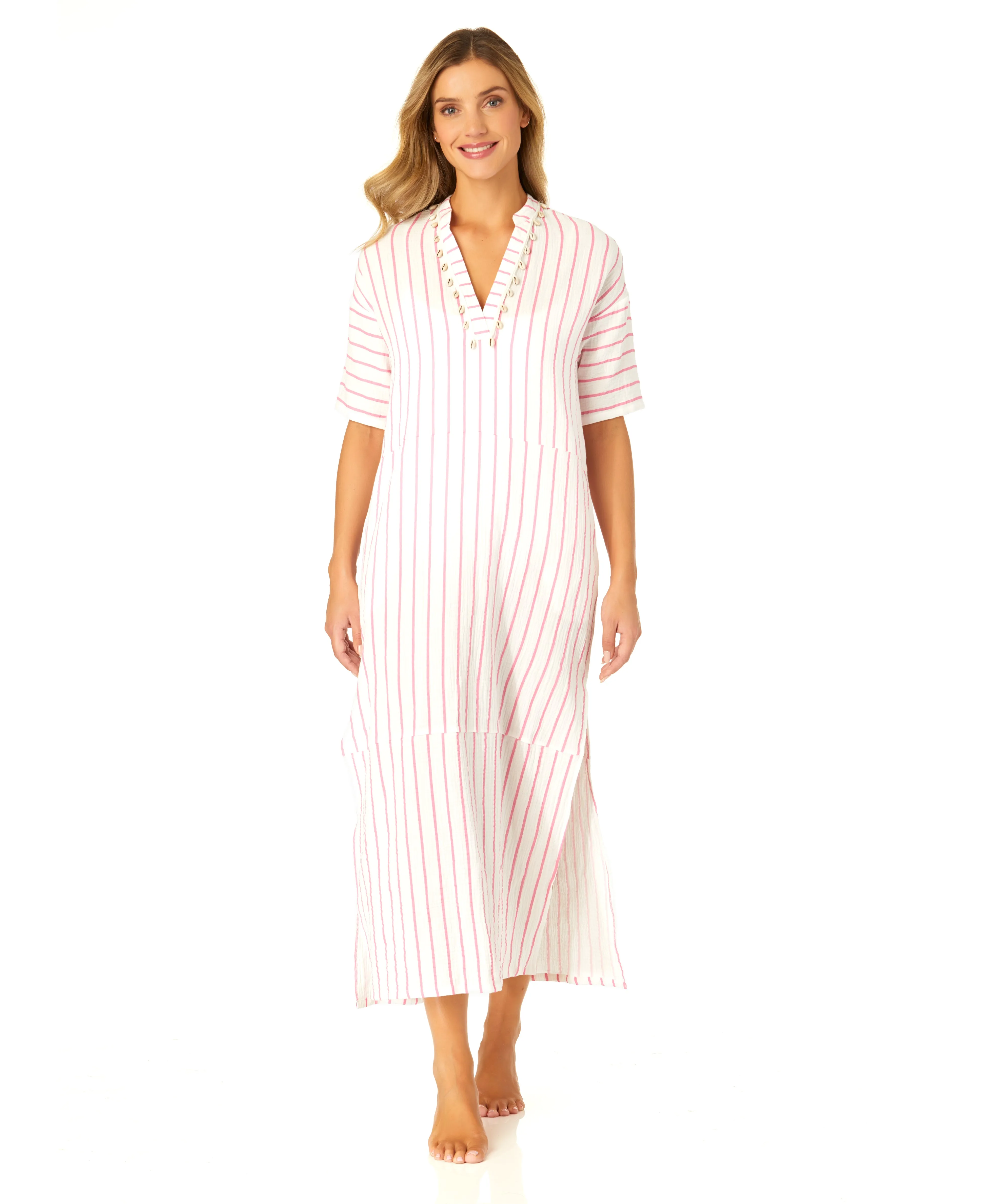 Women's Maxi Dress With Side Slits And Shell Details Cover Up